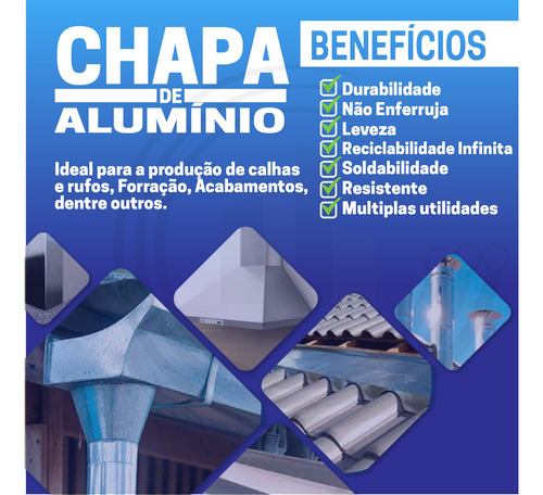 Chapa Folha Alumínio 1,20m X 2m Rufo Algeroza Calha Rufo