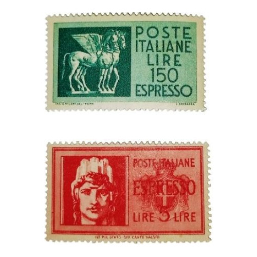 2 Estampillas Italia Espresso 1945/1958 Yt. 23/44