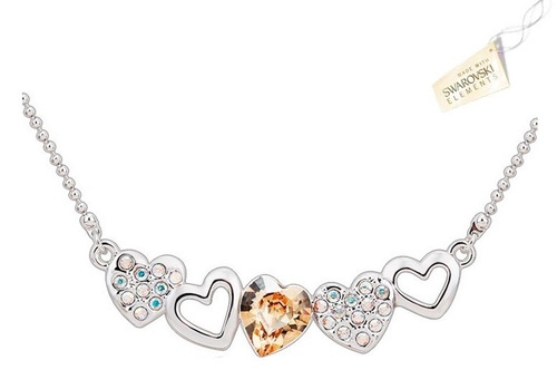 Swarovski Elements Cristales Collar Corazones Ambar/fucsia
