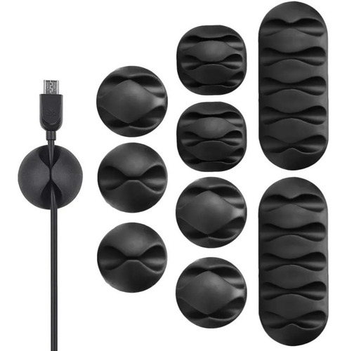 Imagen 1 de 9 de Organizador De Cable Escritorio Clip Adhesivo Negro Pack 10u