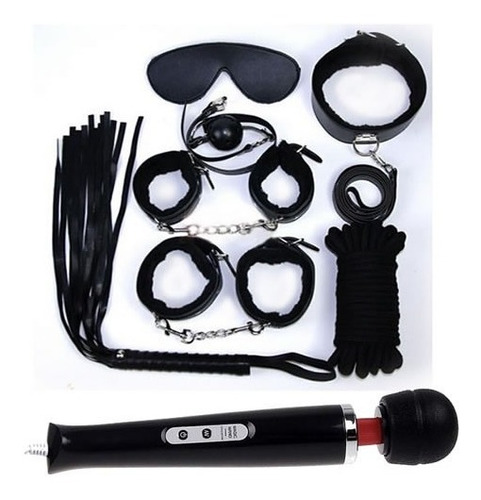 Kit 7pza Bondage Negro Vibrador Fetish Sado Masoquismo