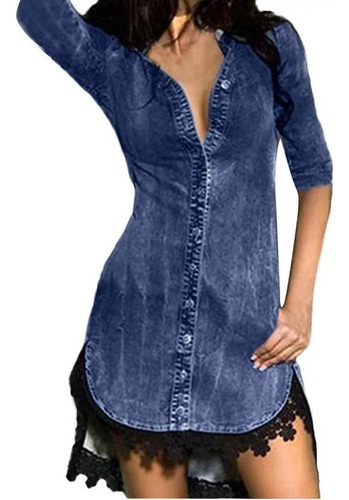 Vestido Camisero Con Botones Denim Jeans