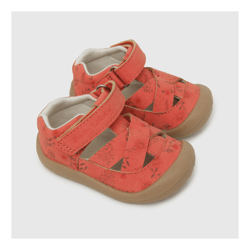 Sandalia De Niña Floral Con Velcro Rojo (17 A 20)