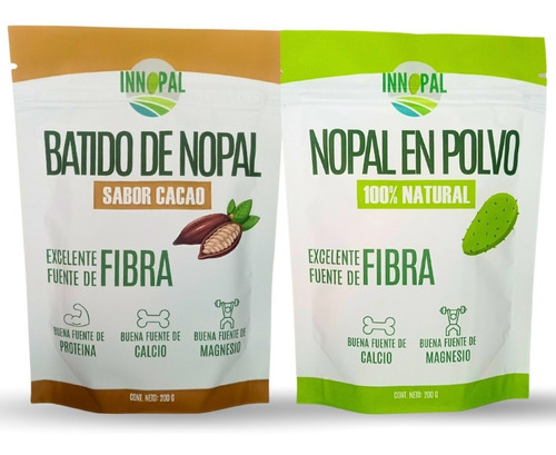 Nopal Natural En Polvo 200g+nopal Sabor Cacao Proteína 200g