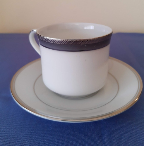 Taza Te/ Plato Porcelana Tsuji Hilo Plata Sin Uso