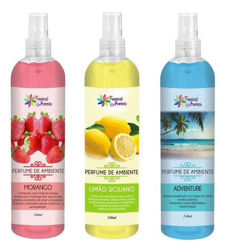 Kit 3 Aromatizadores De Ambiente 240ml Aroma Frutas Tropical