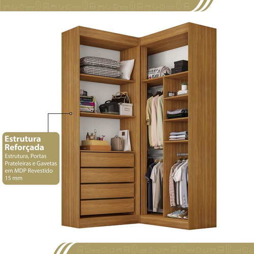 Guarda Roupa Closet Casal Sem Portas Canto Em L Com 4 Fawt