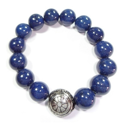 Pulsera Unisex Genuina Piedra Lapislázuli 12mm Con Dije