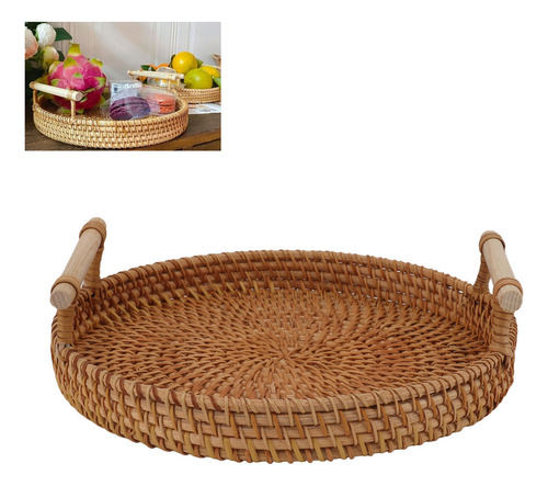 Navidad Bandeja De Ratán Para Frutas Con Asas De Madera
