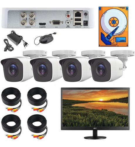 Kit Video Vigilancia 4 Cámaras Hd 720 Con Monitor 16'' 500gb