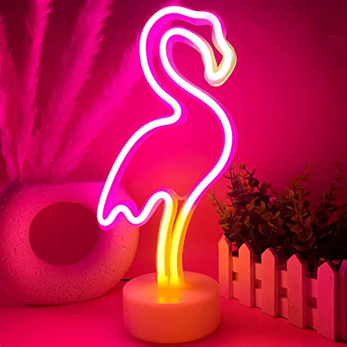 Lampara Luz De Neon Vifulin Flamingo Con Base -rosa