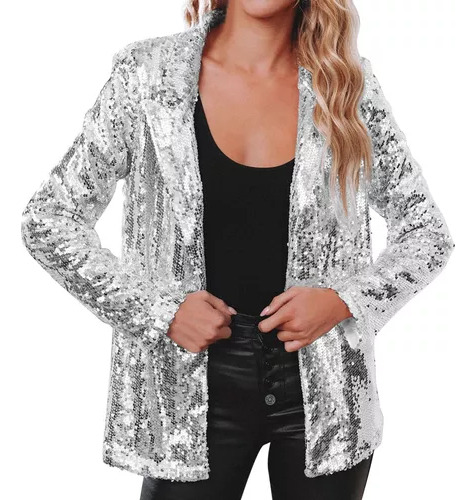 Elegante Blazer De Manga Larga Con Lentejuelas Multicolores