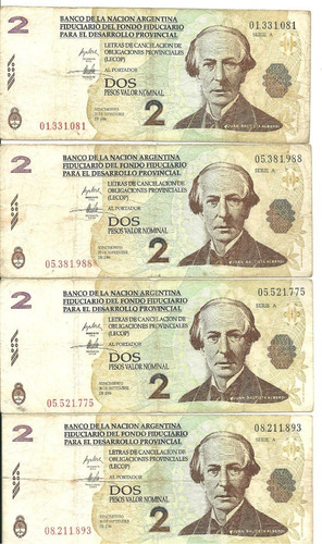  Lote Billetes:4 Bonos Dos Pesos Lecop 2001