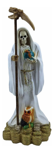 Santa Muerte Blanca Con Búho Protector Ritualizada 40 Cm