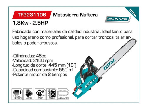 Imagen 3 de 6 de Motosierra Naftera 18,8kw 2,5hp Total