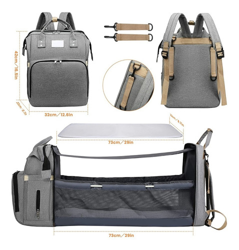 Imagen 6 de 7 de Mochila 3 En 1 Pañalera Cuna Y Mudador Portátil Para Bebés