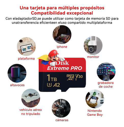 Tarjeta de Memoria Bluemos Micro Sd De 1tb Para Nintendo Switch 4k Tarjeta De Memoria Extreme Extreme Plus con Adaptador Sd De Se Incluye Qi De Adaptación Usb