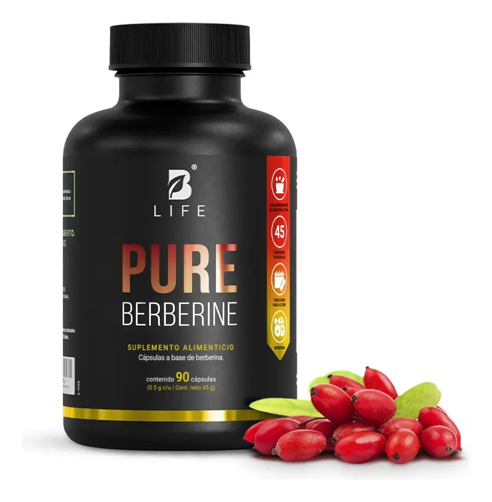Berberina De 90 Cápsulas De 500mg. Pure Berberine. B Life Sabor Sin sabor