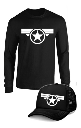 Camibuso Capitán América Camiseta Manga Larga Con Gorra