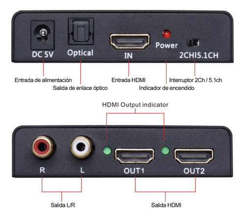Bifurcador Hdmi 4k Con Extractor De Audio Spdif