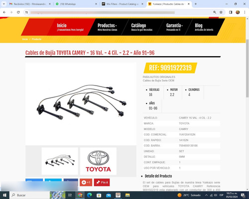 Cables De Bujías Toyota Camry 16 Val 4cil 2.2 91-96 Tienda F