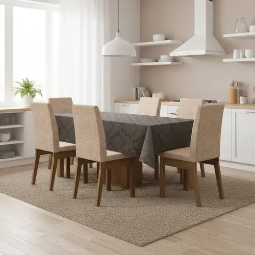 Toalha de Mesa de 6 Lugares Tecido Jacquard Retangular