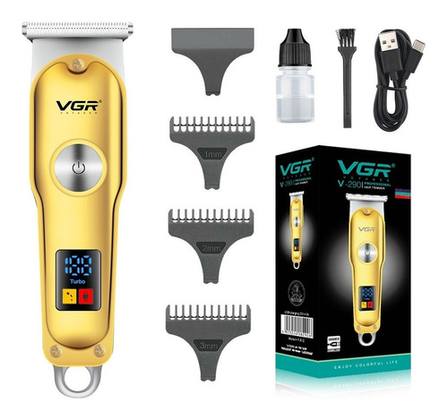 Maquina Corta Pelo Barba Vgr V-290 Panel Led Recargable Usb Color Dorado