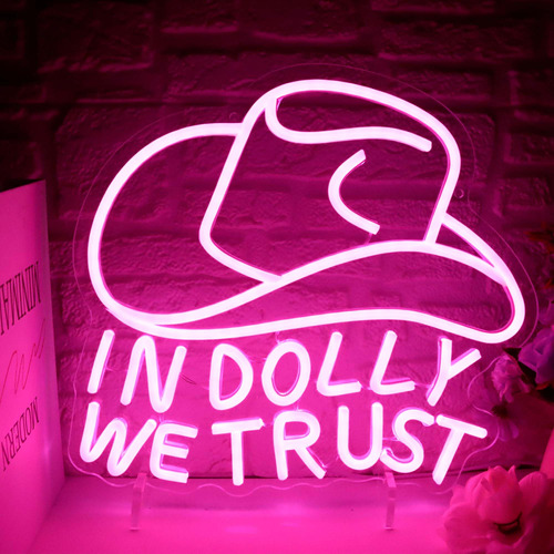 Letrero Led Neon Texto Ingl  In Dolly We Trust  Sombrero Usb