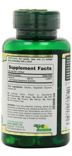 Vitamina E 180 Mg Nature's Bounty 120 Capsulas Blandas