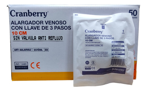 Alargador Venoso Con Llave 3 Pasos 10cm 50uni - Cranberry.