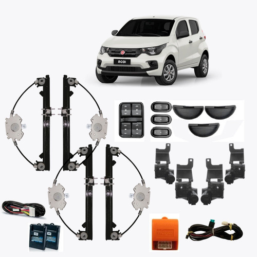 Kit Vidro Eletrico Mobi Completo Alt + Kit Trava Tragial