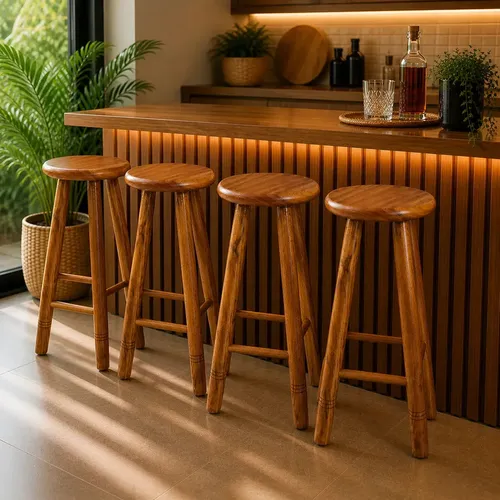 Kit 4 Banqueta Alta Mcrústico Madeira Maciça 70cm Estilo Country Cozinha Bancada Balcão Bar Churrasqueira Ilha Área Gourmet Reforçada Resistente Moderna Banco Alto Suporta 200kg Pintura Em Verniz