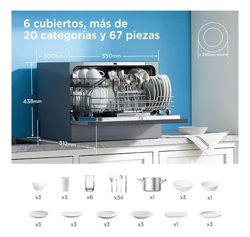 Lavavajillas Midea 6 Cubiertos Freestanding Mdwtf0602ms