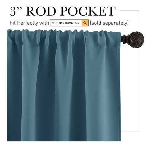 Cortinas Opacas Azules 178 X 213 Cm 2 Paneles Para Sala