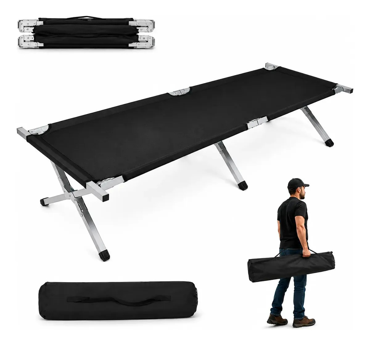 Catre Plegable Para Acampar Campismo Portatil 190 X 70 X 42 Exterior Color Negro Homex
