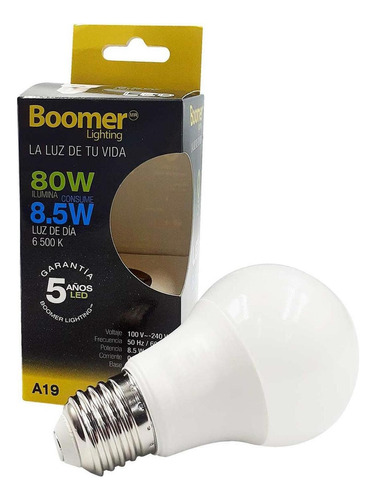 Foco Led A19 Boomer 8.5w High Lumen (100lm X Watt) Luz Dia Luz Blanco Frío