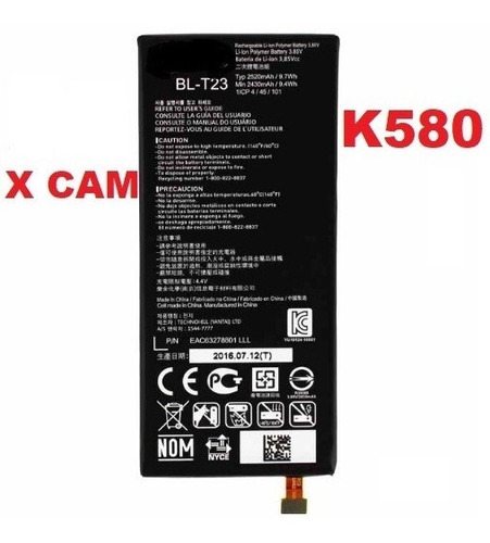 Imagen 1 de 1 de Bateria Pila Para LG Xcam X Cam Bl T23 K580 Excelente Calida