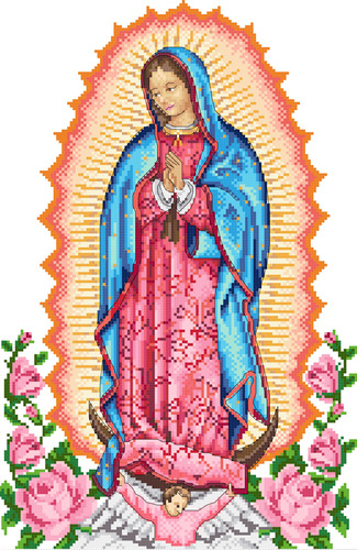 Kit De Bordado. Punto De Cruz. Virgen De Guadalupe Rosas