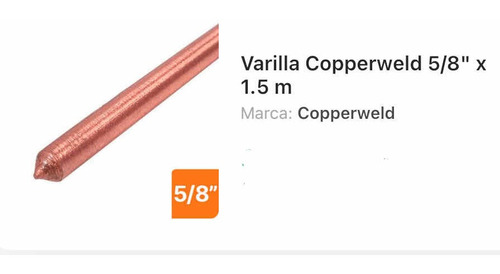 Varilla Copperweld   5/8x1.5mt Más Conector A 9.50