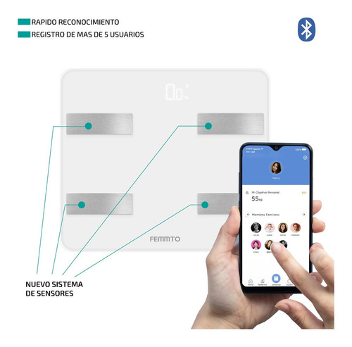 Imagen 6 de 7 de Balanza Digital Para Personas Femmto B04 Bluetooth Corporal Blanco