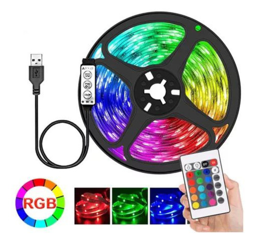 Fita Led Rgb 3 Metros Controle Remoto 16 Cores Usb Kapbom