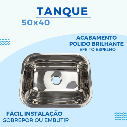 Tanque Aço Inox 50x40cm Grande Meganox Aço 304 Válvula+sifão Cor Inox Brilhante