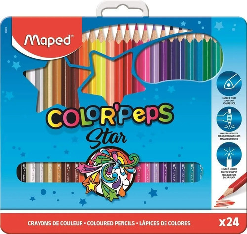 Remate 24 Colores Madera Estuche Metalico Escolares Utiles