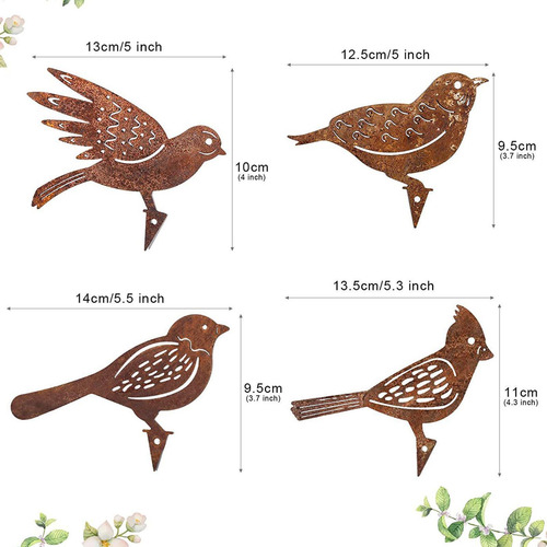 Silueta De Pájaro Oxidado 4 Uds Estatuas De Jardín Resistent