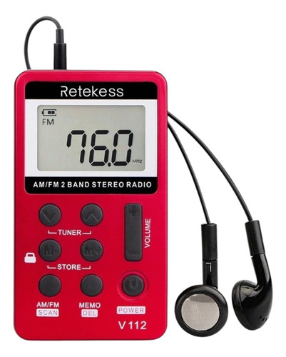 Mini Rádio De Bolso Portátil Digital Fm C/ Fone Vermelho