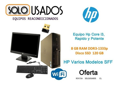 Computador Core I3, Hp, 8gb Ram, Ssd120gb, Hogar U Oficina (Reacondicionado)