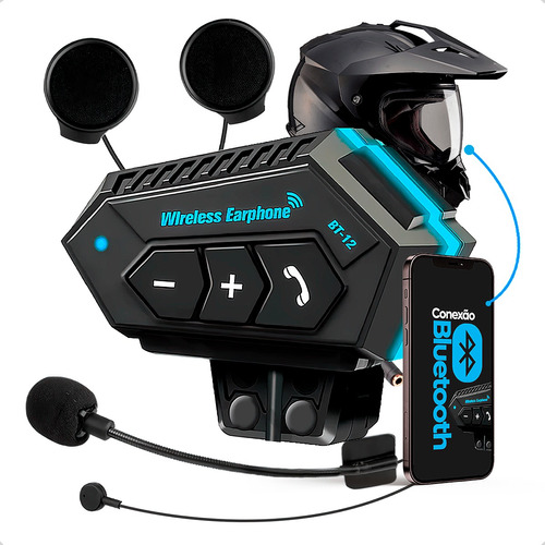 Fone De Ouvido Capacete Moto Bluetooth Sem Fio Prova De Água