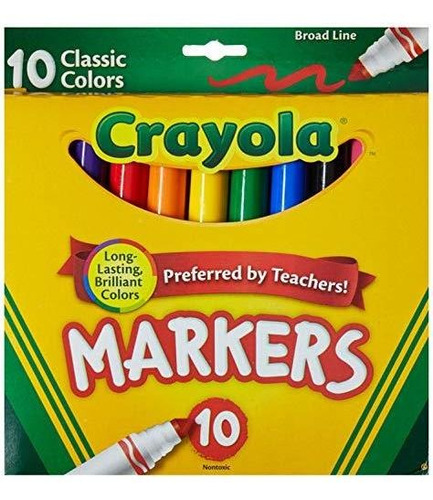 Crayola 10 Unidades. Marcadores Trazo Ancho Originales, Clás