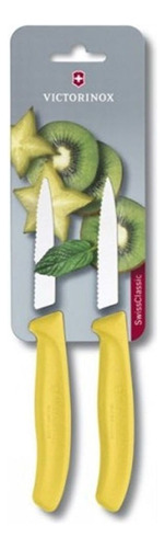 Kit 2 Facas Victorinox Swiss Classic, Serrilhada 8cm Amarela Cor Amarelo