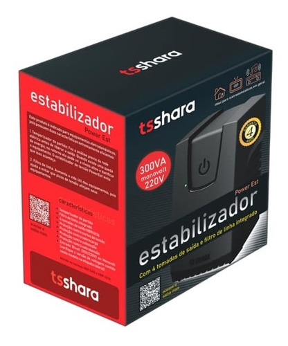 Estabilizador Powerest 300va 220v Mono 9119 Preto Ts Shara